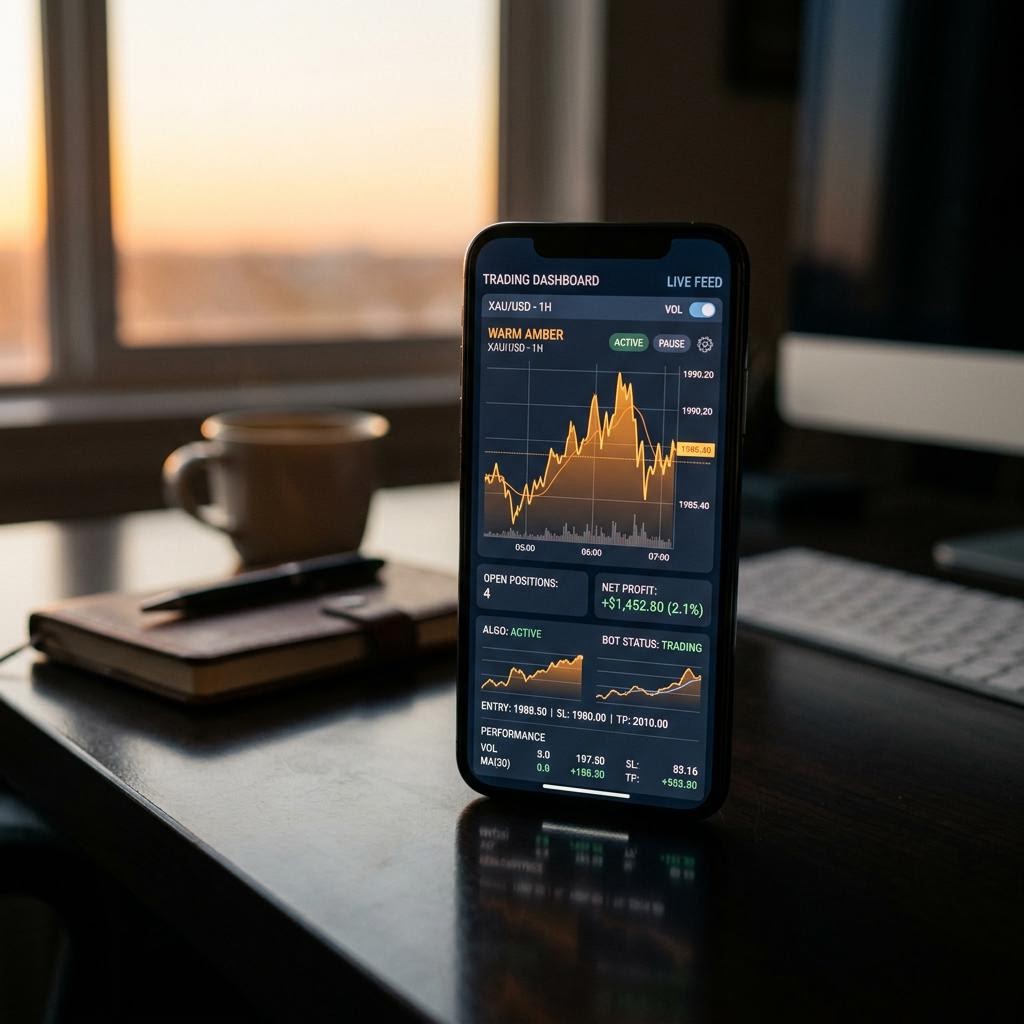 Roble Caudalio AI krypto obchodní platforma zobrazená na mobilním telefonu